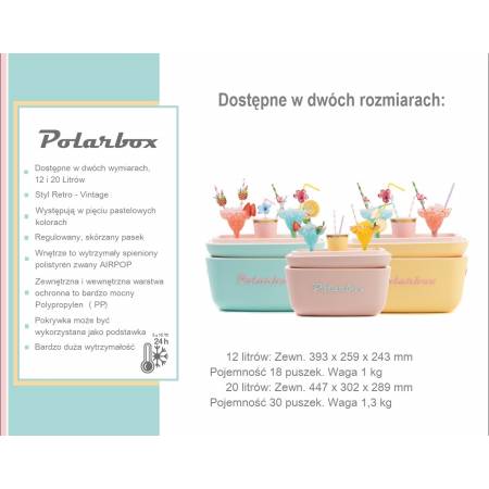 POLARBOX POP 12 Litrów - kolor Turkusowy (Verde Aqua) pasek Rose